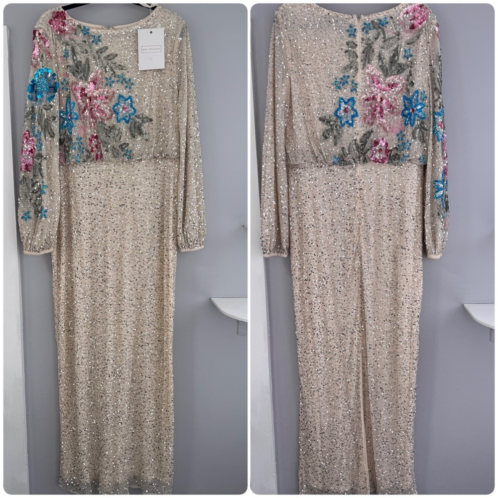 MAC DUGGAL 5615 DRESS size 16 beige  embellished floral gown - Picture 8 of 17